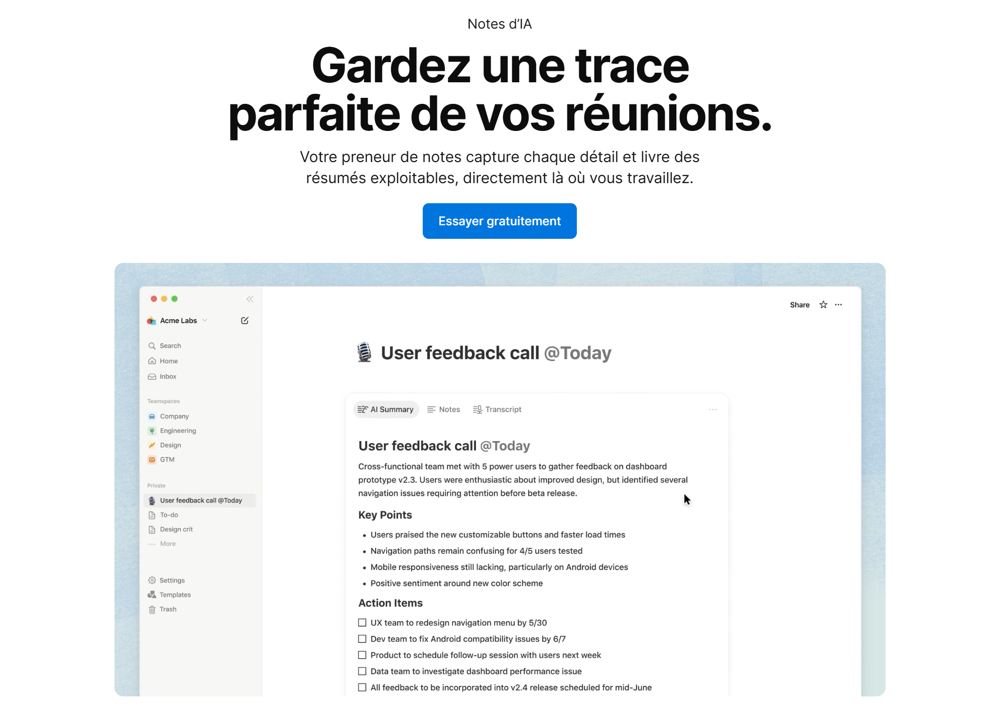 Notion meet, Outil IA pour procès-verbal de réunion
